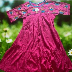 Go Softly Patina XL Pink Embroidered Boho Cotton Dress NWT